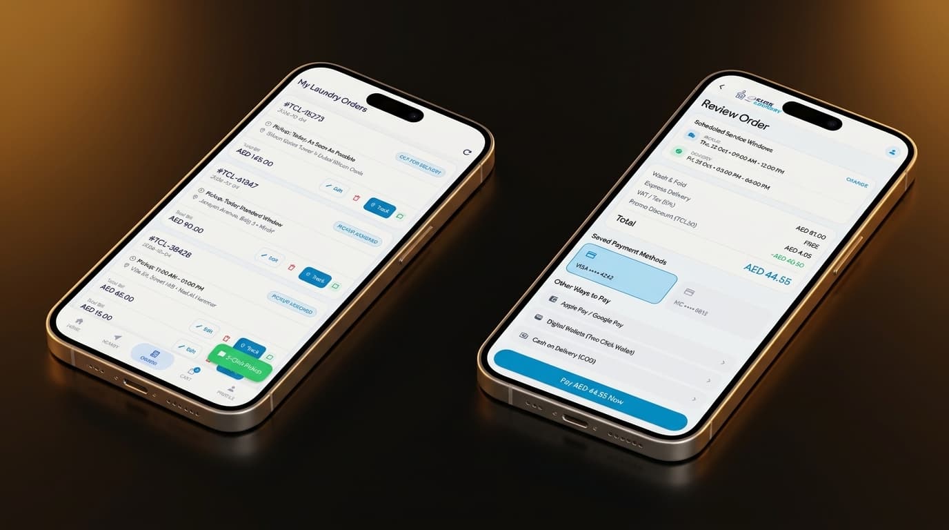 Two Click Laundry – Customer & Rider Fleet Mobile Apps Interface 2