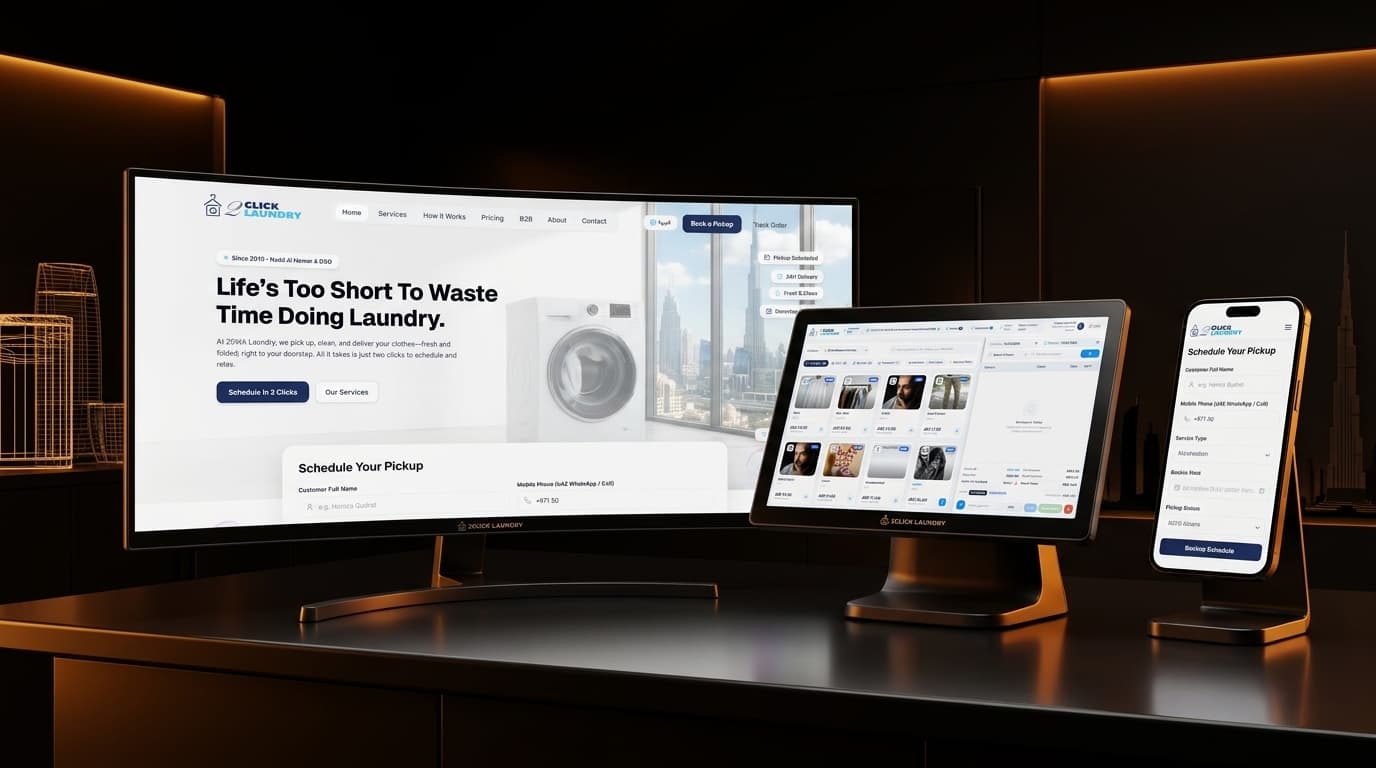 Two Click Laundry – Next.js Web App, Admin HQ & Cloud POS Full Architecture