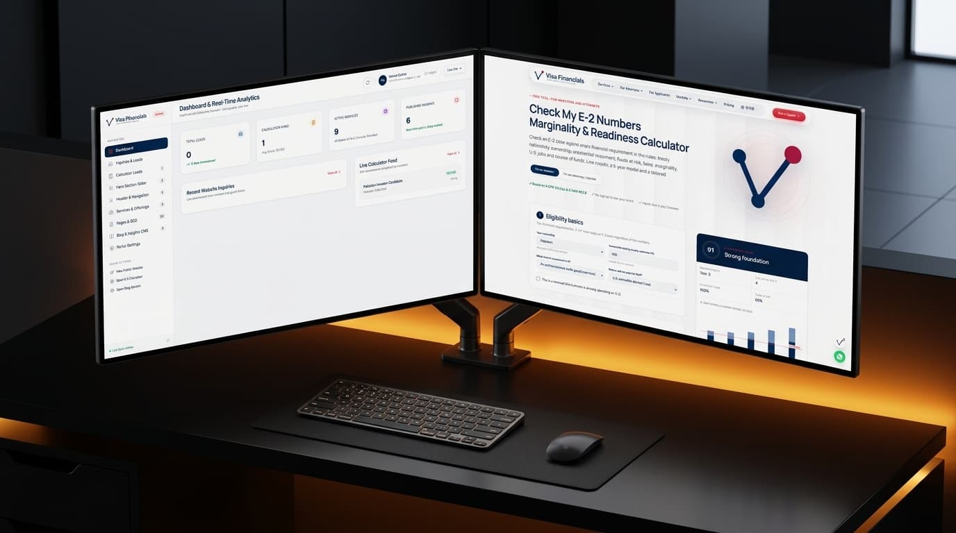 VisaFinancials – US Immigration Financial Platform, First-of-its-Kind E-2 Calculator & Admin Portal Full Architecture