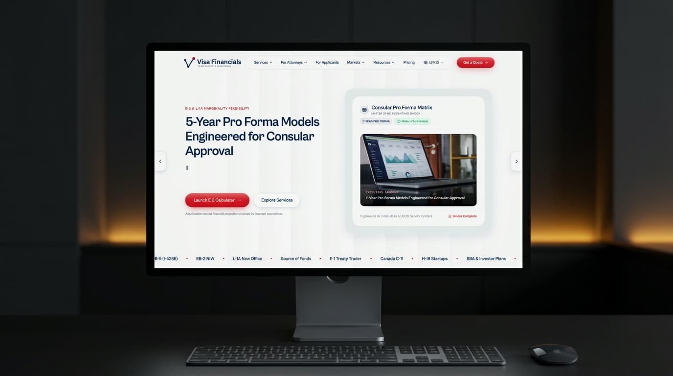 VisaFinancials – US Immigration Financial Platform, First-of-its-Kind E-2 Calculator & Admin Portal